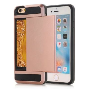 Hybrid PC and TPU Scratch-proof Slide Card Holder for iPhone SE (2020)/SE (2022)/8/7 4.7 inch- Rose Gold