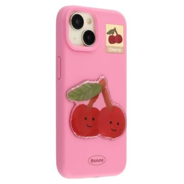iPhone 15-cover med mønsterprint, 2,0 mm fleksibelt telefon cover med 3D-tilbehør - Rose + Kirsebær