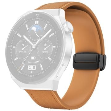 Huawei Watch GT 3 42mm / GT 3 Pro 43mm Watch Band 20mm Leather Coated Silicone Strap with Magnetic Buckle - Light Brown