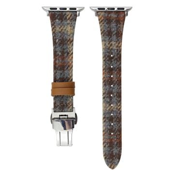 Wool and Leather Strap Watch Band Apple Watch Series 10 42mm Houndstooth Pattern - Grey