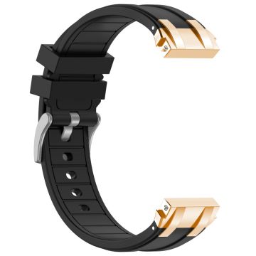 Samsung Galaxy Watch4 40mm / 44mm / Huawei Watch GT 3 Pro 43mm Watch Band 20mm Royal Oak Style Silicone Strap Gold Metal Buckle - Black