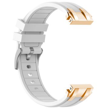 Samsung Galaxy Watch4 40mm / 44mm / Huawei Watch GT 3 Pro 43mm Watch Band 20mm Royal Oak Style Silicone Strap Gold Metal Buckle - White