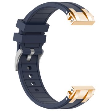 Samsung Galaxy Watch4 40mm / 44mm / Huawei Watch GT 3 Pro 43mm Watch Band 20mm Royal Oak Style Silicone Strap Gold Metal Buckle - Navy Blue