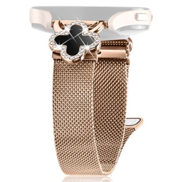 Garmin Vivomove Style / Garminmove Style Milanese Band Stainless Steel Watch Strap Clover Decor, Size: S - Rose Gold / Black