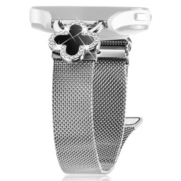 GarminMove Style / Vivomove Style Milanese Band Metal Magnetic Watch Strap Clover Decor, Size: L - Silver  /  Black