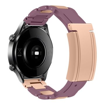 20mm Watch Band Samsung Galaxy Watch7 44mm / 40mm / Galaxy Watch FE 40mm T-Type Magnetic Clasp Stainless Steel Rubber Strip - Purple  /  Rose Gold