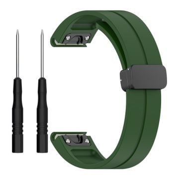 Garmin Fenix 7 / Forerunner 965 / 955 / 945 / 935 Silikonerem Sort Spænde 22mm Urrem - Militærgrøn