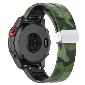 Garmin 22 mm Quickfit-urrem med sølvspænde og fleksibel rem - Camo Grøn