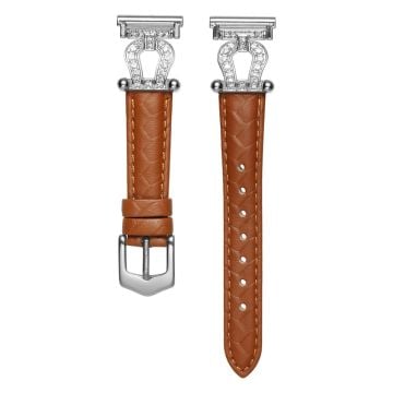 Samsung Galaxy Watch6 Classic 47mm 43mm / GarminActive 5 Watch Strap 20mm U-shape Cowhide Leather Band - Lysebrun / Sølv Spænde Spænde