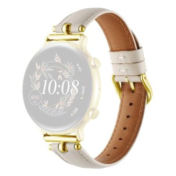 20mm Universal Smartwatch rem Ægte ko-læderrem udskiftning - Hvid + Guld Spænde Spænde