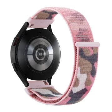 Samsung Galaxy Watch3 45mm / Garmin Venu 3 Watch Band 22mm Nylon Loop Camouflage Strap - Lyserød Camo