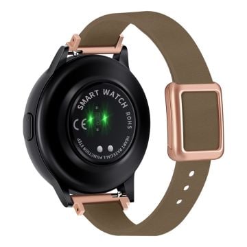 Samsung Galaxy Watch 20 mm universal læderrem med magnetisk foldespænde - Brun / Spænde I Rosaguld Og Spænde I Rosaguld