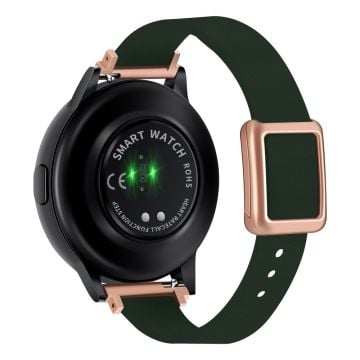 Samsung Galaxy Watch 20 mm universal læderrem med magnetisk foldespænde - Mørkegrøn / Spænde I Rosaguld Og Spænde I Rosaguld