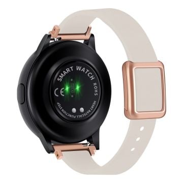 Samsung Galaxy Watch 20 mm universal læderrem med magnetisk foldespænde - Starlight / Spænde I Rosaguld Og Spænde I Rosaguld