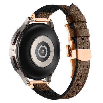 Samsung Galaxy Watch6 / Garmin Venu Sq / Huami Amazfit Bip Silicone and Genuine Leather Band 20mm Urrem - Brun / Spænde I Rosaguld