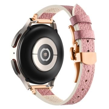 Samsung Galaxy Watch6 / Garmin Venu Sq / Huami Amazfit Bip Silicone and Genuine Leather Band 20mm Urrem - Lyserød / Spænde I Rosaguld