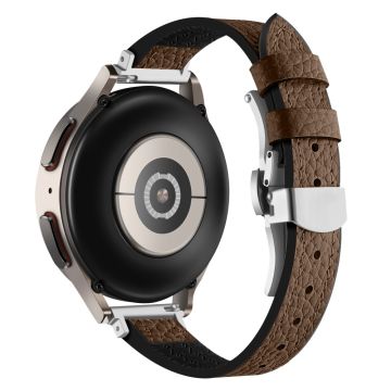 Samsung Galaxy Watch6 / Garmin Venu Sq / Huami Amazfit Bip Silicone and Genuine Leather Band 20mm Urrem - Brun / Sølvspænde