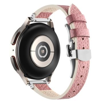 Samsung Galaxy Watch6 / Garmin Venu Sq / Huami Amazfit Bip Silicone and Genuine Leather Band 20mm Urrem - Lyserød / Sølvspænde