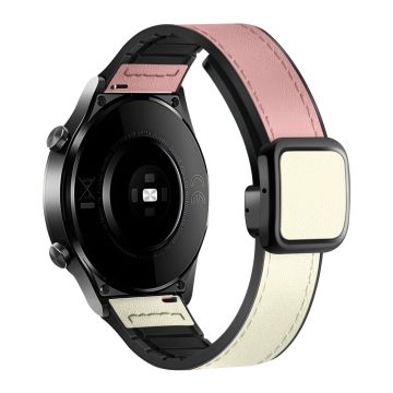 Samsung Gear S3 Classic / Garmin Vivoactive 4 Magnetic Band 22mm Læderbelagt Fleksibel Urrem - Lyserød + Hvid