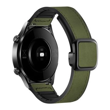 Samsung Gear S3 Classic / Garmin Vivoactive 4 Magnetic Band 22mm Læderbelagt Fleksibel Urrem - Grøn