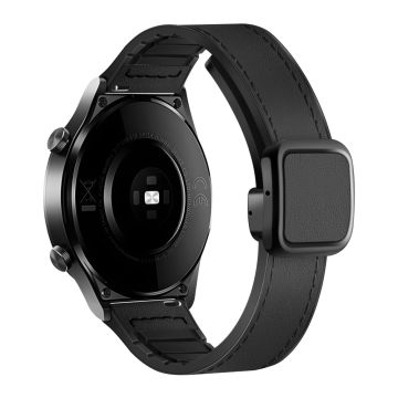 Samsung Gear S3 Classic / Garmin Vivoactive 4 Magnetic Band 22mm Læderbelagt Fleksibel Urrem - Sort