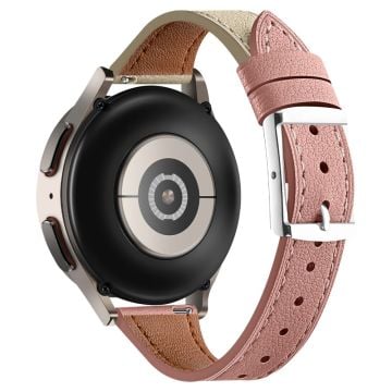 20mm Universal Smartwatch rem Ægte ko-læderrem udskiftning - Mørk Rosa + Beige