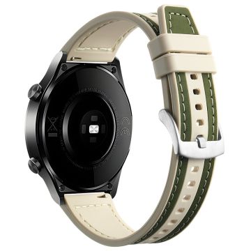 Samsung Galaxy Watch6 Classic 47mm 43mm / GarminActive 5 20mm Watch Band Cowhide Leather Silicone Strap - Grøn + Stjernelys