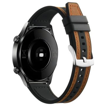 Samsung Galaxy Watch6 Classic 47mm 43mm / GarminActive 5 20mm Watch Band Cowhide Leather Silicone Strap - Mørkebrun + Sort