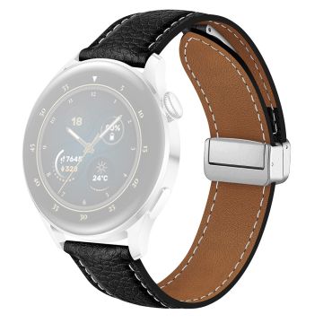 Samsung Galaxy Watch3 45mm / Huawei Watch GT 4 46mm læderrem 22mm magnetisk urrem - Sort