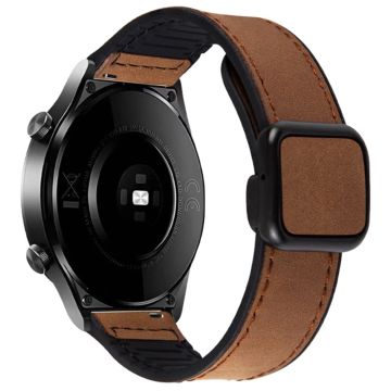 Garmin vivoactive 5 / Venu 2 Plus Universal 20mm Watchstrap Crazy Horse Texture Leather+Silicone Band - Mørkebrun