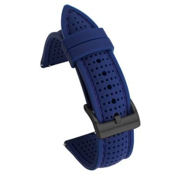 Huawei Watch GT 3 42mm / GT 3 Pro 43mm Watchband 20mm Silicone Wrist Strap - Sort Spænde / Safir + Blå Tråd