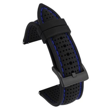 Huawei Watch GT 3 42mm / GT 3 Pro 43mm Watchband 20mm Silicone Wrist Strap - Sort Spænde / Sort + Blå Tråd