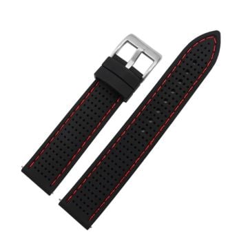 Huawei Watch GT 3 42mm / GT 3 Pro 43mm Watchband 20mm Silicone Wrist Strap - Sølvspænde / Sort + Rød Tråd