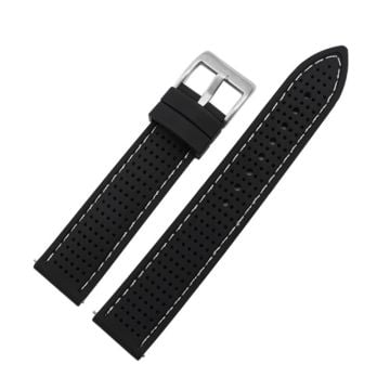 Huawei Watch GT 3 42mm / GT 3 Pro 43mm Watchband 20mm Silicone Wrist Strap - Sølvspænde / Sort + Hvid Tråd