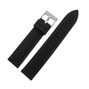 Huawei Watch GT 3 42mm / GT 3 Pro 43mm Watchband 20mm Silicone Wrist Strap - Sølvspænde / Sort + Grøn Tråd