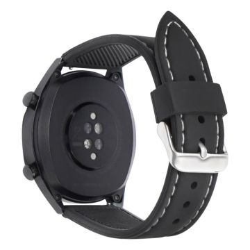 Huawei Watch GT 2 / 3 / 3 Pro / Samsung Galaxy Watch6 Classic band 20mm Vandtæt Fluorubber Watchstrap - Sort + Hvid Tråd