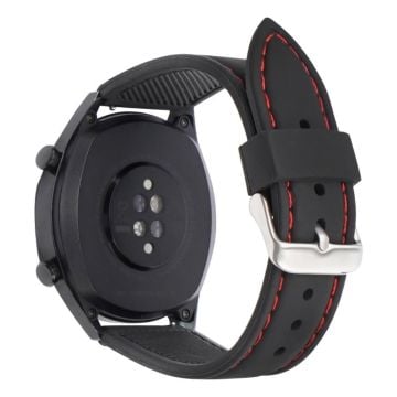 Huawei Watch GT 2 / 3 / 3 Pro / Samsung Galaxy Watch6 Classic band 20mm Vandtæt Fluorubber Watchstrap - Sort + Rød Tråd