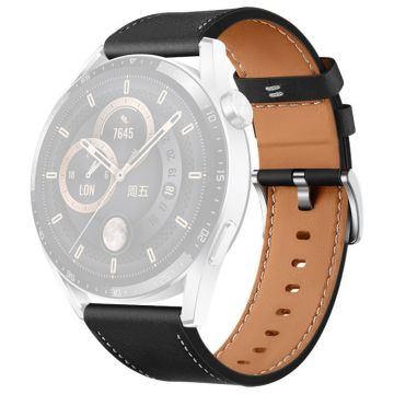 Huawei Watch GT 4 46mm / Watch 4 / Watch 4 Pro Rem 22mm Ægte okselæder Stitching Lines Watchband - Sort