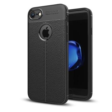 iPhone 7/8 litchi-tekstur blødt TPU etui - Sort