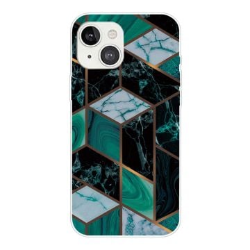 iPhone 14 6,1 tommer A Blacke Flisefragmenterarble Pattern Case IMD Soft Flexible Drop Protective Cover Shell - Smaragd Marmor