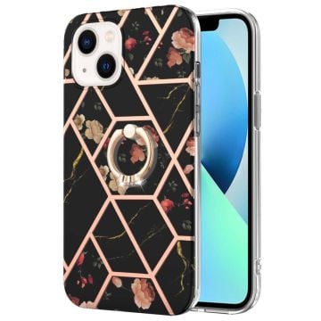 Marble design iPhone 14 cover - Sorte Blomster