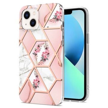 Marble design iPhone 14 cover - Lyserøde Blomster