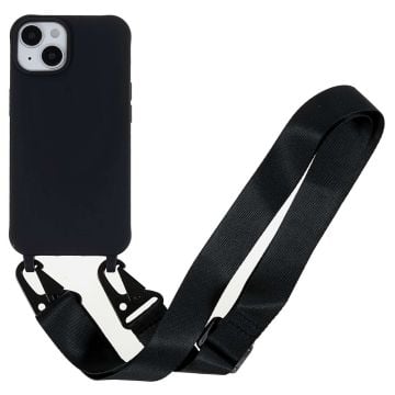 iPhone 14 6,1 tommer Anti-fingeraftryk Mat overflade Fleksibelt telefon cover Anti-slid Bagskal og bred rem - Sort