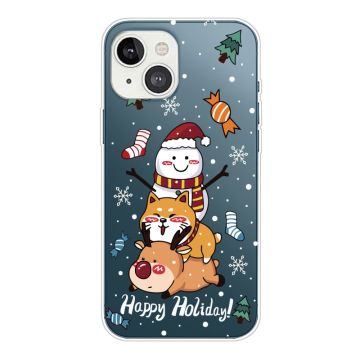 Juletelefonetui iPhone 14, stilfuldt mønstertryk Anti-ridse blødt fleksibelt bagcover - Shiba Inu Snemand Hjort