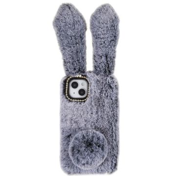 Fluffy Rabbit iPhone 14 Cover - Sølv/Grå