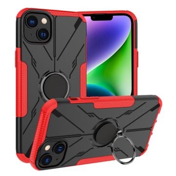 iPhone 14 Bumpresistent and Flexible Four Corner Airbag telefonbagcover Ring Kickstand Drop-proof Case - Rød