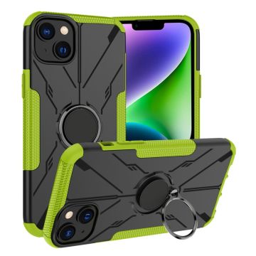 iPhone 14 Bumpresistent and Flexible Four Corner Airbag telefonbagcover Ring Kickstand Drop-proof Case - Grøn