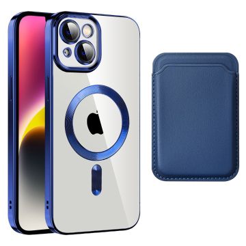 iPhone 14 Drop Resistant Magnetic Back Cover Fleksibelt og stødsikkert telefonetui med kortpose - Safir