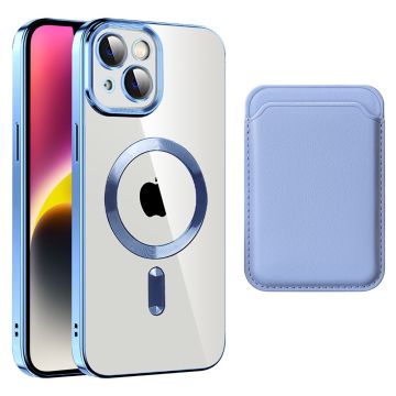 iPhone 14 Drop Resistant Magnetic Back Cover Fleksibelt og stødsikkert telefonetui med kortpose - Blå