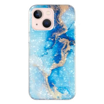 Marble design iPhone 14 cover - Blå Guldmarmor